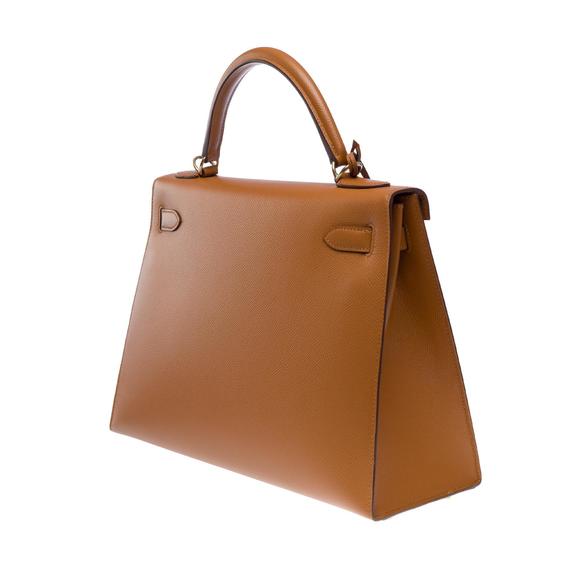 HERMES Kelly 32 sellier handbag strap [HSO] in Camel & Orange Epsom leather, GHW - Picture 6 of 12